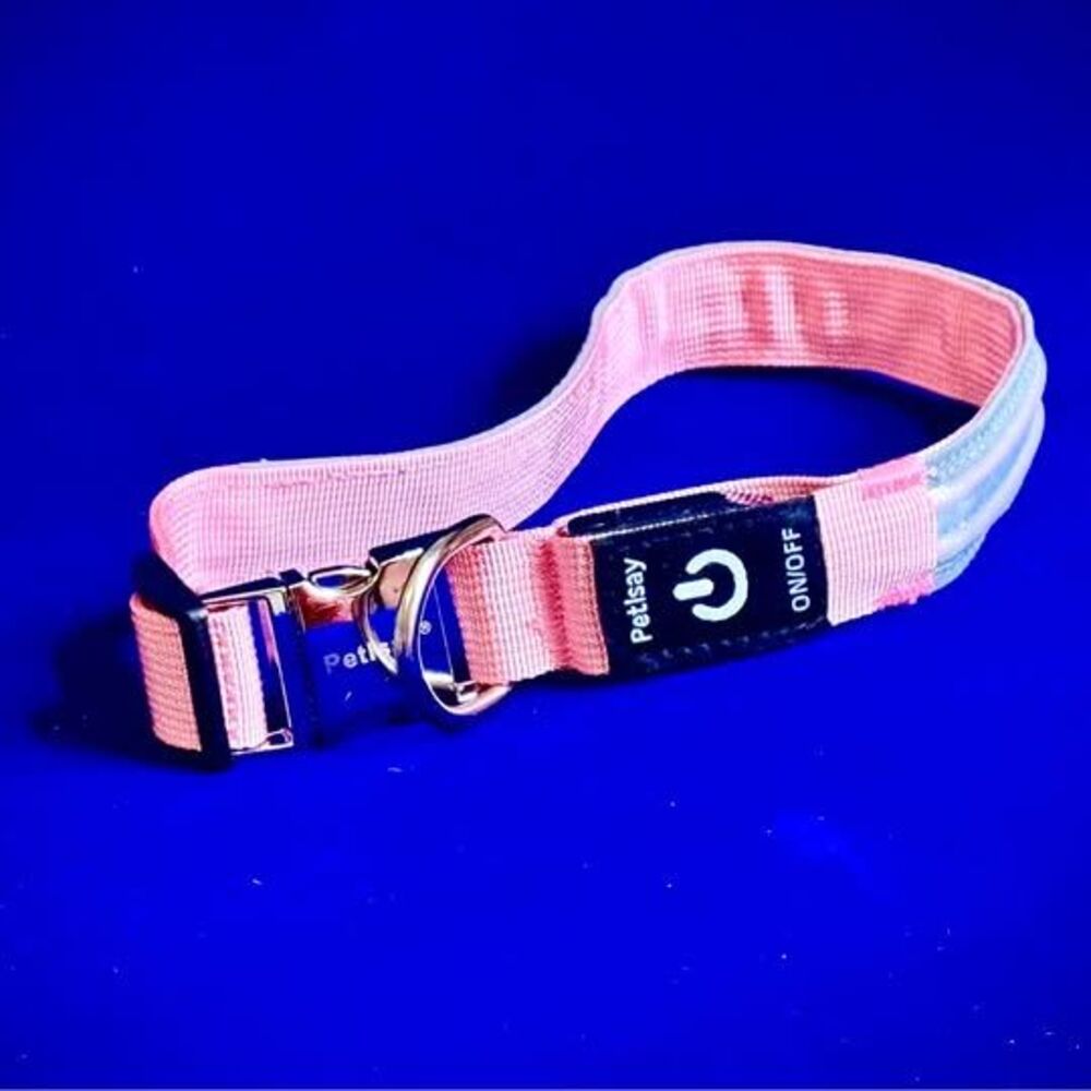 PetIsay LED Light-Up Dog Collar – Pink, Medium – Rechargeable